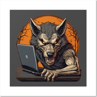 Werewolf IT computer developer Halloween design Posters and Art